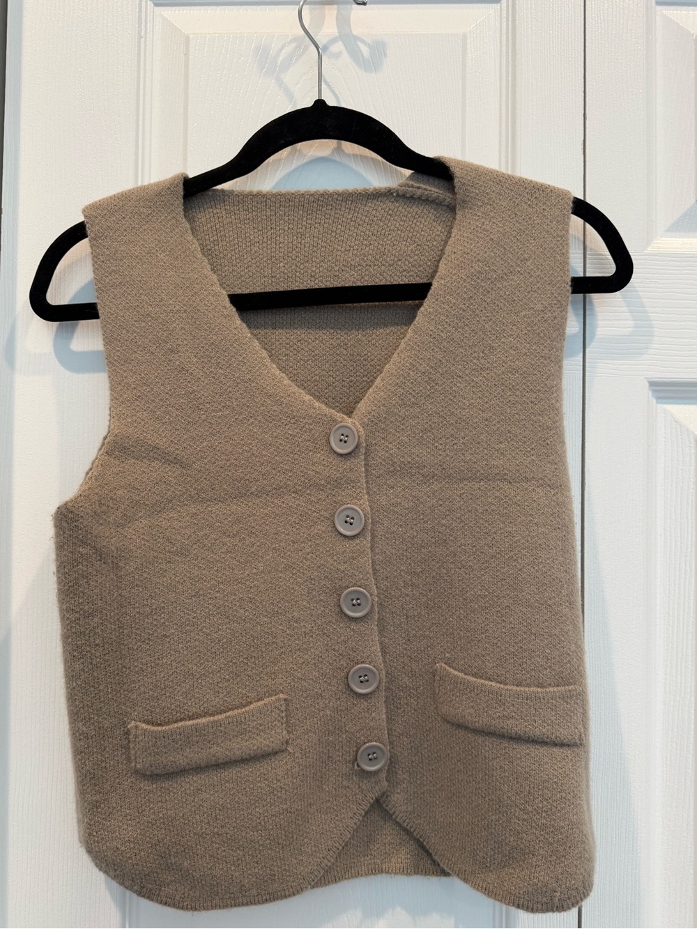 Neutral Taupe Knit Button Vest